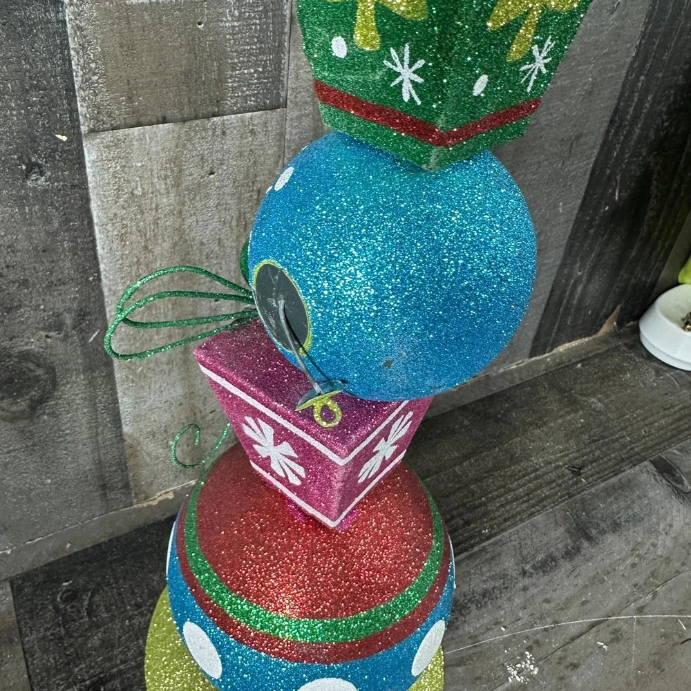 Pier 1 Glitter Ornament Totem Pole Rare Sparkle Xmas Centerpiece Decor